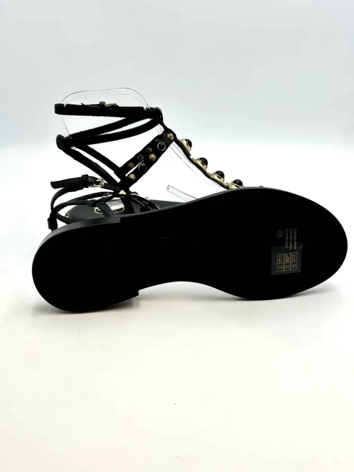 Sandalo Alla Schiava Ash in Pelle Nera con Borchie Oro e Nere Tacco 2 cm art. Party Black, foto 5 di 5