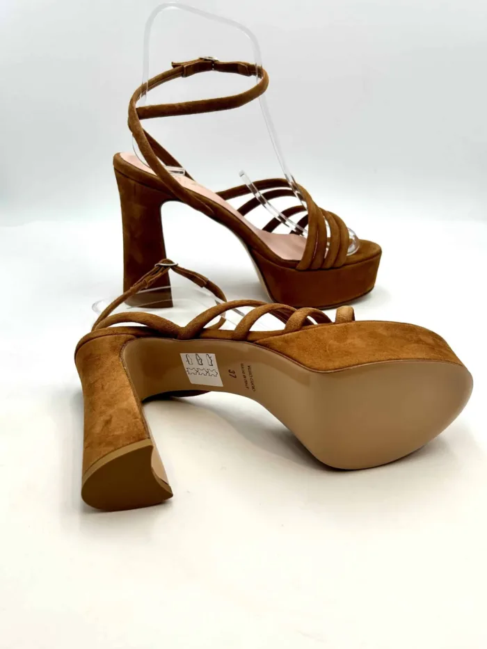 Sandalo Anna F in Camoscio Cuoio Tacco 12 cm Plateau 4 cm art. 3699, foto 5 di 5