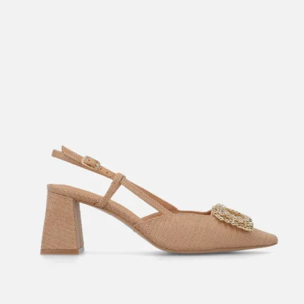 Slingback Bruno Premi in Tessuto Intrecciato Cipria  Con Accessorio Gioiello , Tacco Grosso 7 cm art. BH0304X