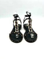 Sandalo Alla Schiava Ash in Pelle Nera con Borchie Oro e Nere Tacco 2 cm art. Party Black - immagine 2