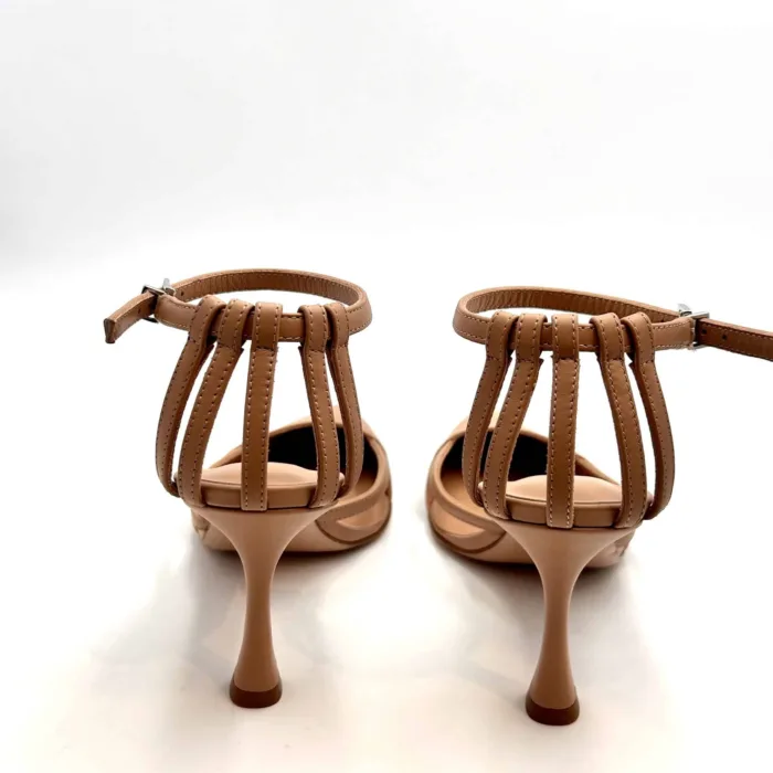 Sandalo con Braccialetto Alla Caviglia Sergio Levantesi in Nappa Beige, Tacco  10 cm art. DEA4, foto 4 di 5