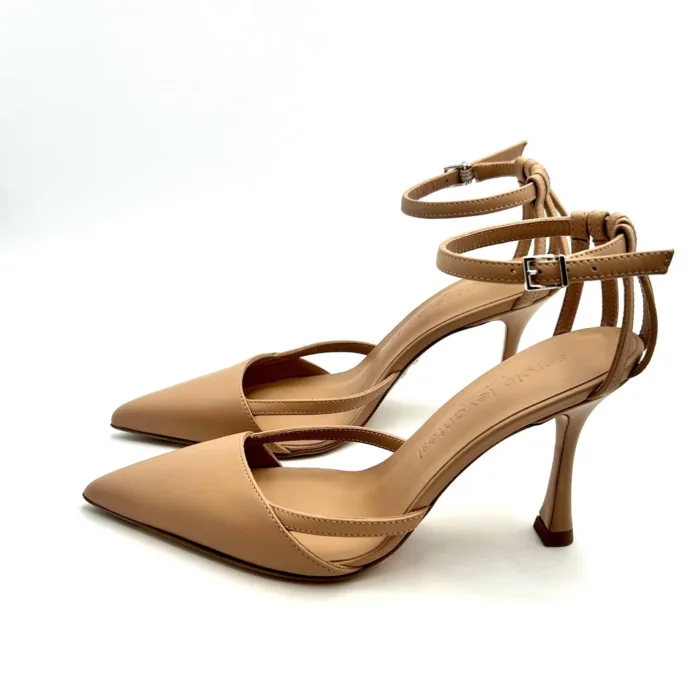 Sandalo con Braccialetto Alla Caviglia Sergio Levantesi in Nappa Beige, Tacco  10 cm art. DEA4, foto 3 di 5