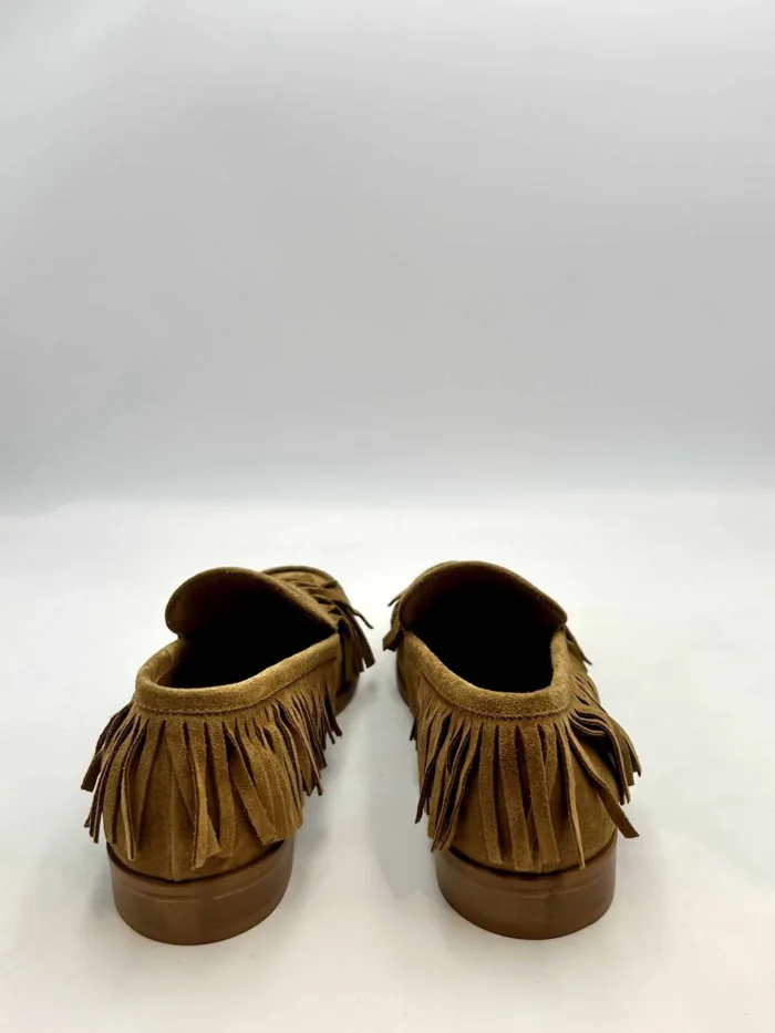 Mocassino Con Frange Anna F in Camoscio Cuoio Tacco 3 cm art. 1716, foto 2 di 5