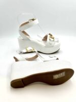 Zeppa con Morsetto Lorenzo Mari in Pelle Bianca Zeppa 8 cm Plateau 5 cm art. Orchidea 01 - immagine 5