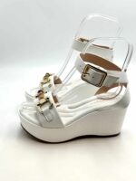 Zeppa con Morsetto Lorenzo Mari in Pelle Bianca Zeppa 8 cm Plateau 5 cm art. Orchidea 01 - immagine 3