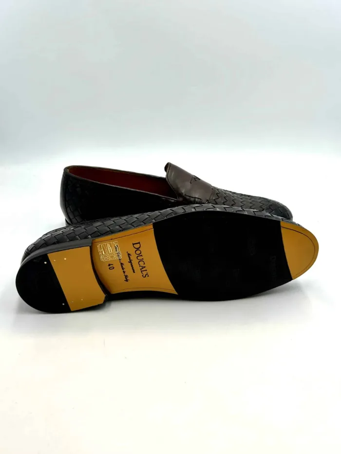 Mocassino Penny Uomo Doucal's In Pelle Intrecciata Testa di Moro Con Fondo Cuoio Antiscivolo Art. DU3265PANNUF195TM00, foto 5 di 5