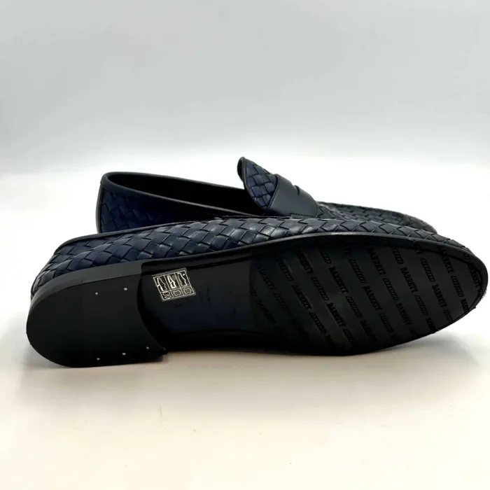 Mocassino Penny Uomo Barrett In Pelle Intrecciata Blu Con Fondo Cuoio Antiscivolo Art. 231U040.4, foto 4 di 5