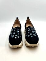Mocassino Lorenzo Mari con Pietre in Rete Stretch Blu Zeppa 5 cm art. Dea 01 - immagine 2