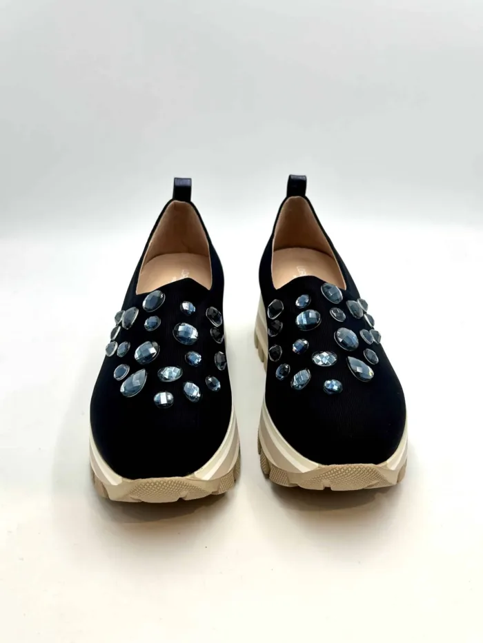 Mocassino Lorenzo Mari con Pietre in Rete Stretch Blu Zeppa 5 cm art. Dea 01, foto 2 di 5