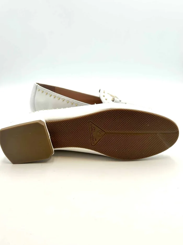 Mocassino Lorenzo Mari con Borchie in Pelle Bianca Tacco 3 cm art. Calla 05, foto 5 di 5