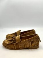 Mocassino Con Frange Anna F in Camoscio Cuoio Tacco 3 cm art. 1716 - immagine 3