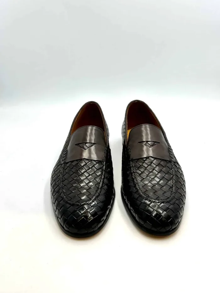 Mocassino Penny Uomo Doucal's In Pelle Intrecciata Testa di Moro Con Fondo Cuoio Antiscivolo Art. DU3265PANNUF195TM00, foto 2 di 5