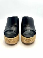 Sandalo Sabot Lorenzo Mari in Pelle Nera Tacco in Rafia 12 cm Plateau  4 cm art. Peonia 02 - immagine 2