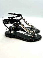 Sandalo Alla Schiava Ash in Pelle Nera con Borchie Oro e Nere Tacco 2 cm art. Party Black