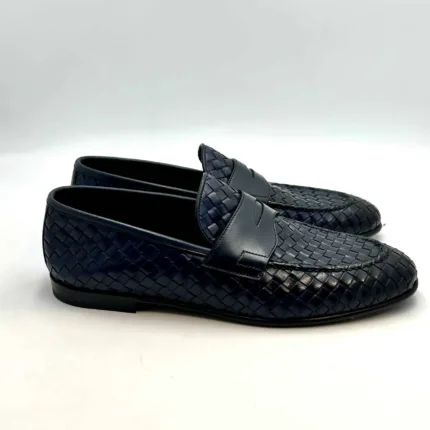 Mocassino Penny Uomo Barrett In Pelle Intrecciata Blu Con Fondo Cuoio Antiscivolo Art. 231U040.4