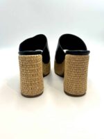Sandalo Sabot Lorenzo Mari in Pelle Nera Tacco in Rafia 12 cm Plateau  4 cm art. Peonia 02 - immagine 4