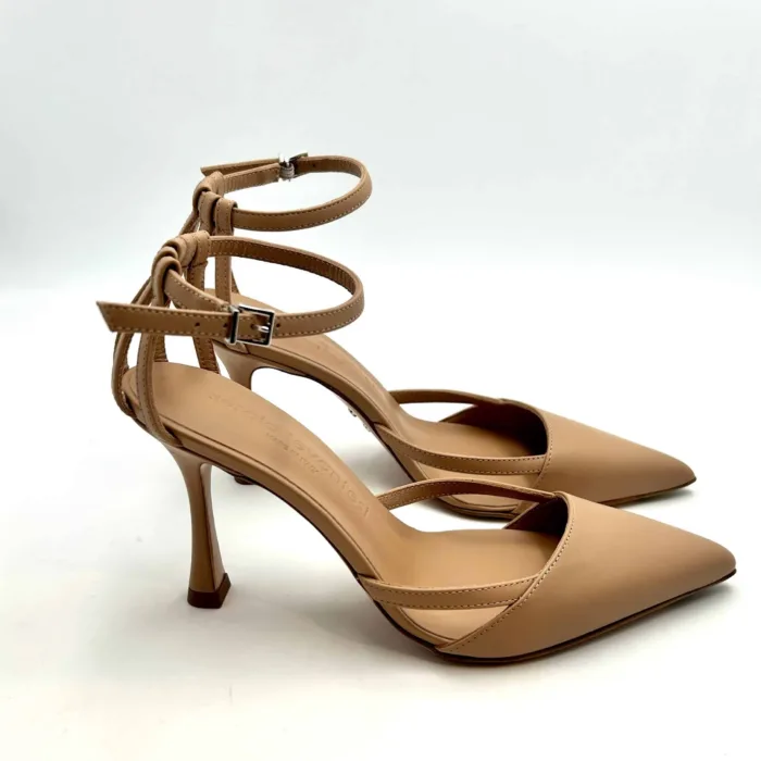 Sandalo con Braccialetto Alla Caviglia Sergio Levantesi in Nappa Beige, Tacco  10 cm art. DEA4, foto 1 di 5