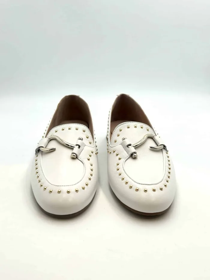 Mocassino Lorenzo Mari con Borchie in Pelle Bianca Tacco 3 cm art. Calla 05, foto 2 di 5