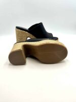 Sandalo Sabot Lorenzo Mari in Pelle Nera Tacco in Rafia 12 cm Plateau  4 cm art. Peonia 02 - immagine 5