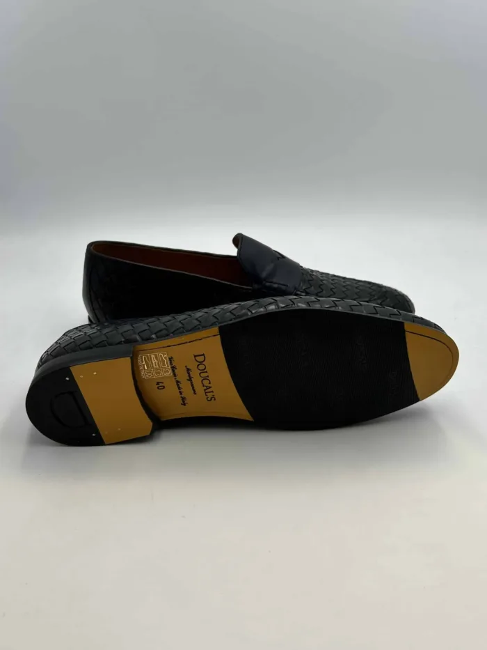Mocassino Penny Uomo Doucal's In Pelle Intrecciata Blu Con Fondo Cuoio Antiscivolo Art. DU3265PANNUF195NB00, foto 5 di 5