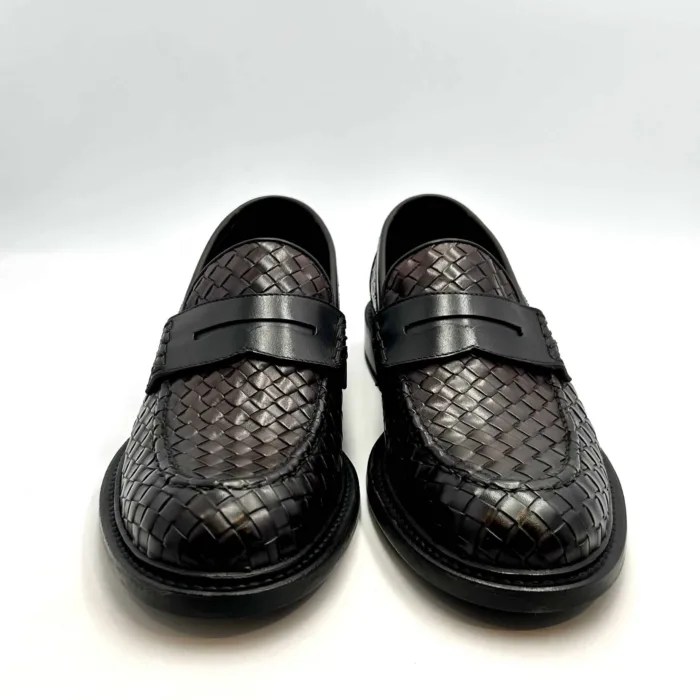 Mocassino Penny Uomo Barrett In Pelle Intrecciata Testa di Moro Con Fondo Cuoio Antiscivolo Art. 241U006.2, foto 2 di 5