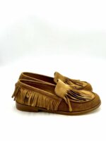 Mocassino Con Frange Anna F in Camoscio Cuoio Tacco 3 cm art. 1716