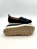 Mocassino Lorenzo Mari con Pietre in Rete Stretch Blu Zeppa 5 cm art. Dea 01 - immagine 5