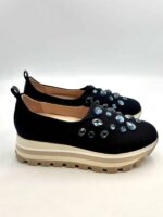 Mocassino Lorenzo Mari con Pietre in Rete Stretch Blu Zeppa 5 cm art. Dea 01