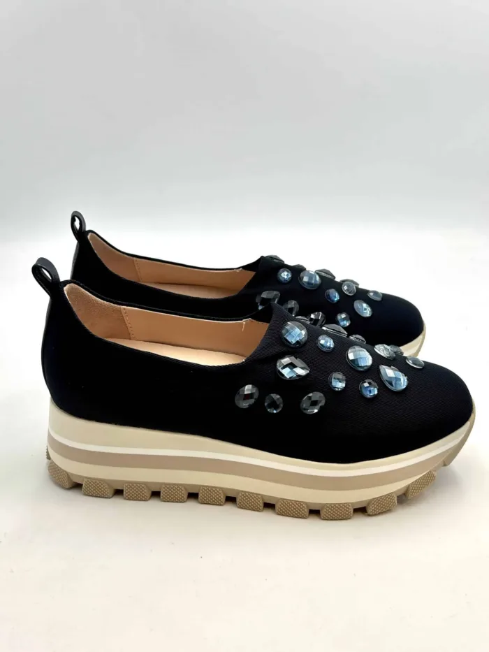 Mocassino Lorenzo Mari con Pietre in Rete Stretch Blu Zeppa 5 cm art. Dea 01, foto 1 di 5