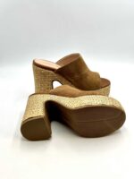 Sandalo Sabot Lorenzo Mari in Camoscio Cuoio Tacco in Rafia 12 cm Plateau  4 cm art. Peonia 02 - immagine 5
