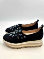 Mocassino Lorenzo Mari con Pietre in Rete Stretch Blu Zeppa 5 cm art. Dea 01 - immagine 3