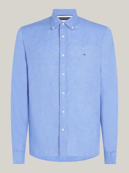 Camicia In Lino Regular Fit Uomo Tommy Hilfiger Azzurra art. MW0MW34602 C30