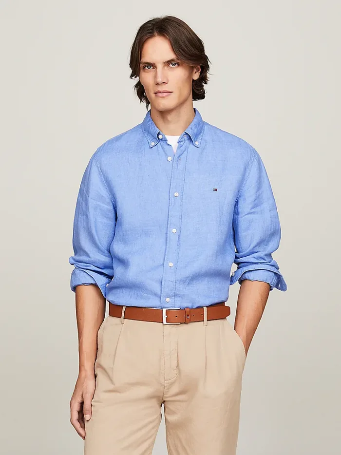 Camicia In Lino Regular Fit Uomo Tommy Hilfiger Azzurra art. MW0MW34602 C30, foto 2 di 2