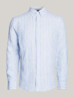 Camicia In Lino Regular Fit Uomo Tommy Hilfiger Riga Bianco Azzurro art. MW0MW34646 0A4