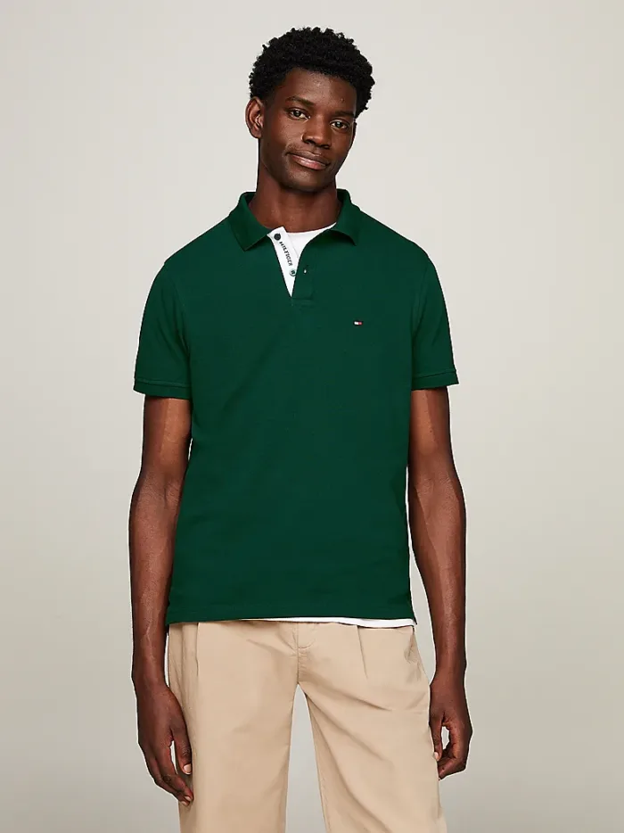 Polo Regular Fit Uomo Tommy Hilfiger Verde Monotype Placket art. MW0MW34753 MBP, foto 2 di 2