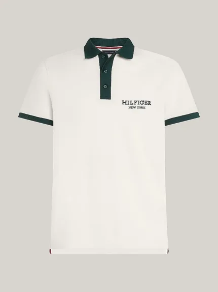 Polo Regular Fit Uomo Tommy Hilfiger Panna Monotype Ringer art. MW0MW34770 AEF
