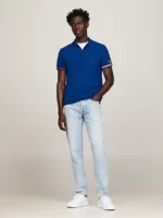 Polo Slim Fit Uomo Tommy Hilfiger Blu Ancora Flag Cuff art. MW0MW34780 C5J - immagine 3