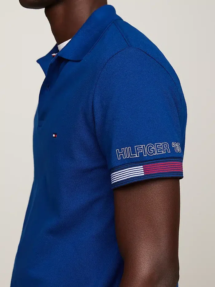 Polo Slim Fit Uomo Tommy Hilfiger Blu Ancora Flag Cuff art. MW0MW34780 C5J, foto 5 di 5
