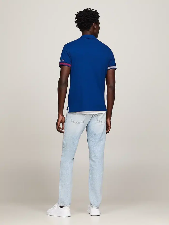 Polo Slim Fit Uomo Tommy Hilfiger Blu Ancora Flag Cuff art. MW0MW34780 C5J, foto 4 di 5