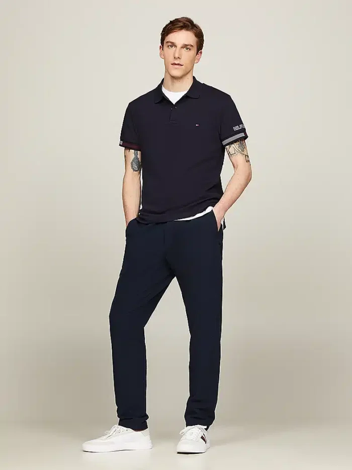 Polo Slim Fit Uomo Tommy Hilfiger Blu Flag Cuff art. MW0MW34780 DW5, foto 3 di 5