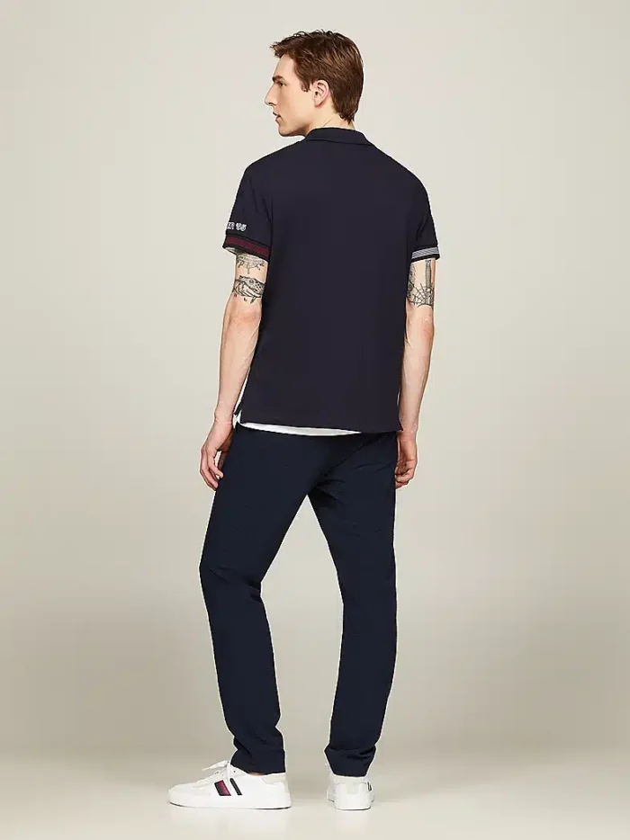 Polo Slim Fit Uomo Tommy Hilfiger Blu Flag Cuff art. MW0MW34780 DW5, foto 4 di 5