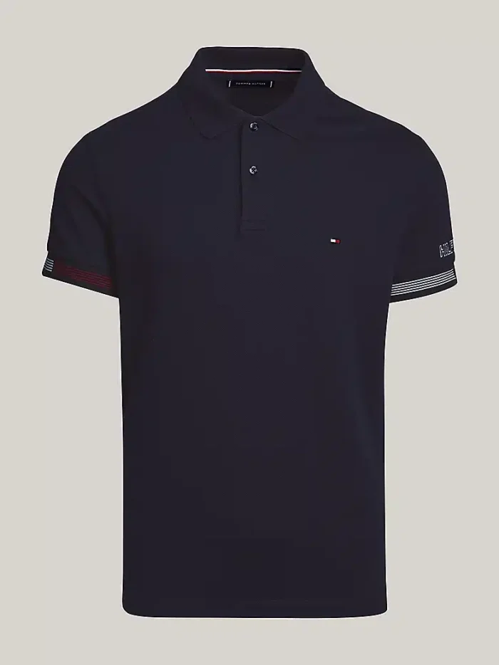 Polo Slim Fit Uomo Tommy Hilfiger Blu Flag Cuff art. MW0MW34780 DW5, foto 1 di 5
