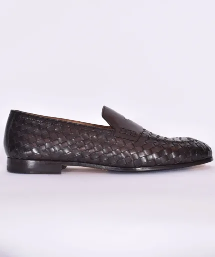 Mocassino Penny Uomo Doucal's In Pelle Intrecciata Testa di Moro Con Fondo Cuoio Antiscivolo Art. DU3265PANNUF195TM00