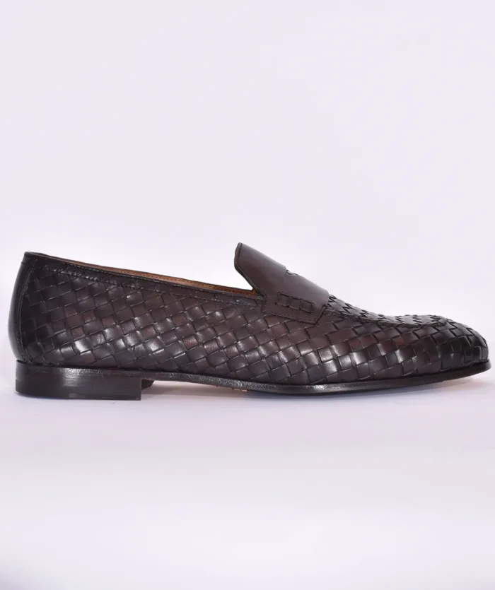Mocassino Penny Uomo Doucal's In Pelle Intrecciata Testa di Moro Con Fondo Cuoio Antiscivolo Art. DU3265PANNUF195TM00, foto 1 di 5