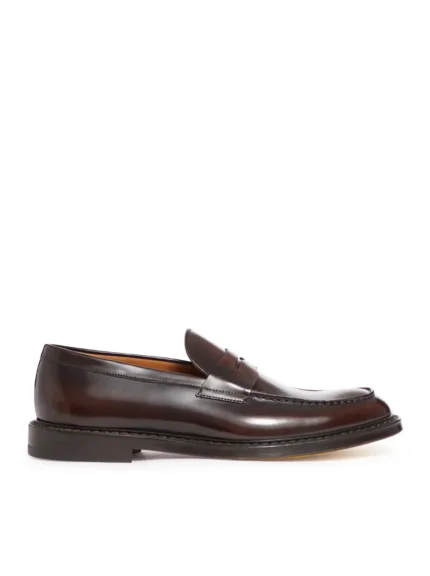 Mocassino Penny Uomo Doucal's In Pelle Spazzolata Marrone Con Fondo Cuoio Art. DU2528SIENUF007TM04