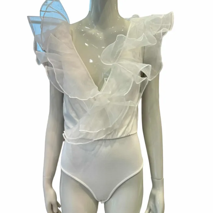 Top Twins bianco con toulle sulle spalle cod. T3955, foto 2 di 5