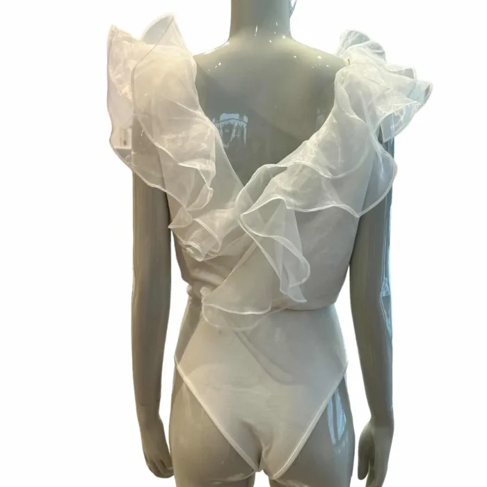 Top Twins bianco con toulle sulle spalle cod. T3955, foto 4 di 5