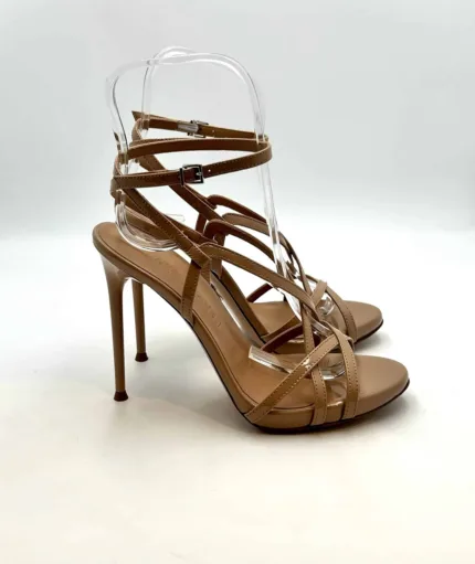Sandalo con Cinturino Alla Caviglia Sergio Levantesi in Vernice Nude Tacco 11 cm Plateau 2cm art. ZEUDI4