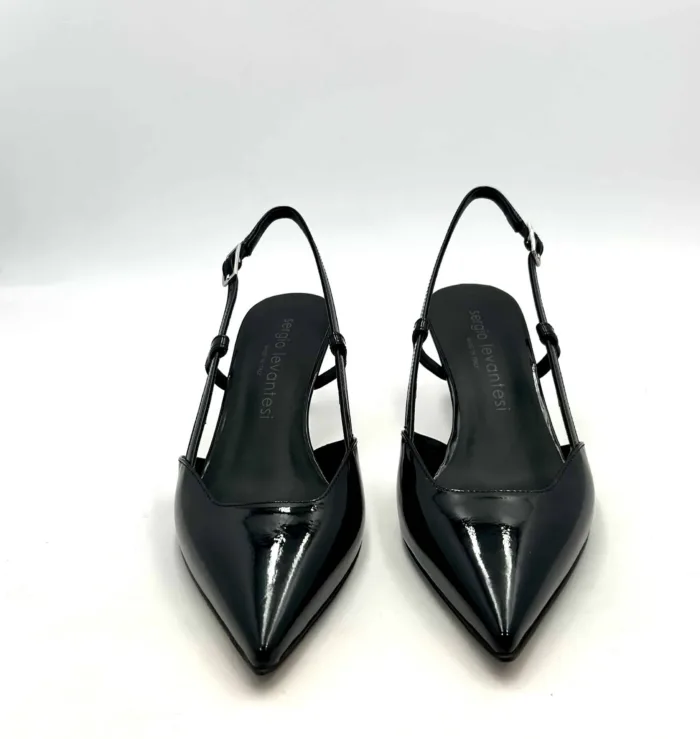 Slingback Sergio Levantesi in Vernice Nera Tacco 6 cm art. Coral, foto 2 di 5