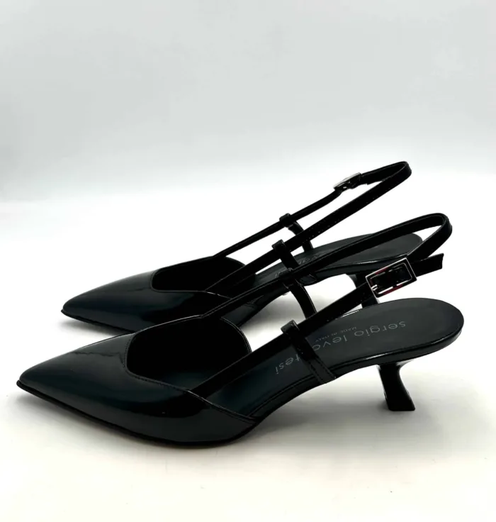 Slingback Sergio Levantesi in Vernice Nera Tacco 6 cm art. Coral, foto 3 di 5